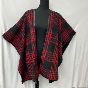 Eivissa red and black print, reversible fleece cape/poncho/shawl, one size